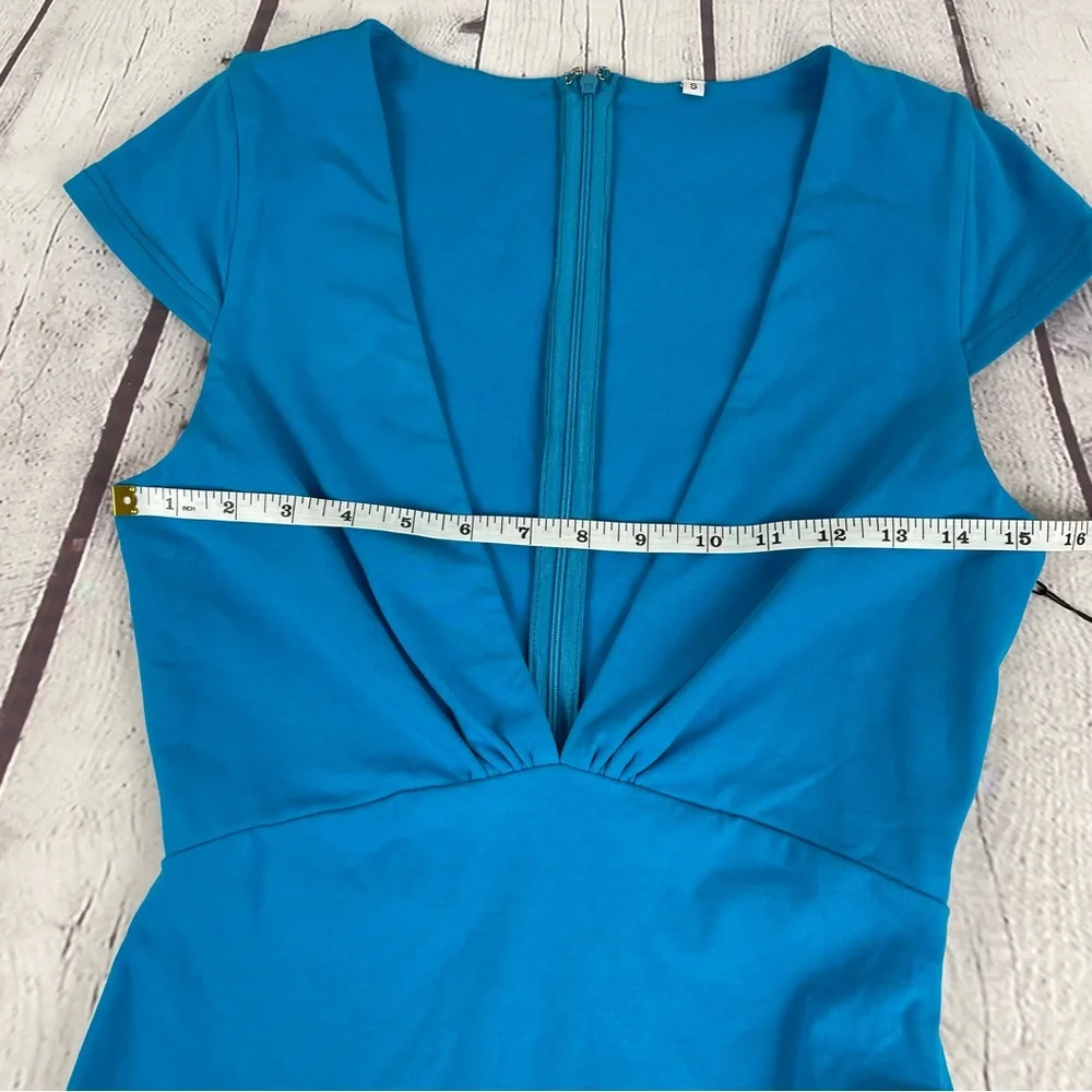 Revolve By The Way Minnie Deep V Dress Ruched Bodycon Size Small Blue - Picture 14 of 15